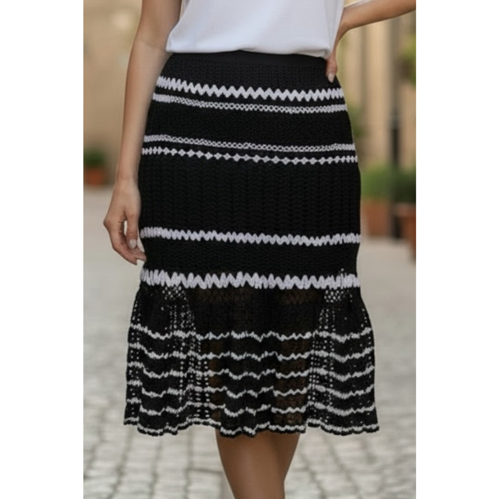 Cynthia Cynthia Steffe Black & White Knit Midi Skirt L